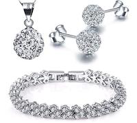 Kim Johanson Parure de bijoux « Ariel » en argent - Collier avec pendentif et boucles d'oreilles en argent sterling 925 - Bracelet rhodié - Serti de cristaux blancs - Pochette à bijoux incluse