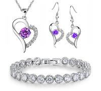Kim Johanson Schmuckanthony Parure de bijoux pour femme « Lauren » en argent I Collier avec pendentif et boucles d'oreilles en acier inoxydable I Bracelet rhodié I serti de cristaux blancs