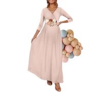 Kim S Robe Maxi de maternité froncée avec Ceinture à Fleurs, col en V, Robe de fête prénatale, Tailles S à 3XL, Taille L
