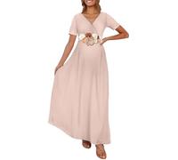 KIM S Robe maxi de maternité froncée avec ceinture à fleurs, col en V, robe de fête prénatale, tailles S à 3XL, Taille S