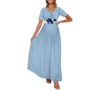 Kim S Robe Maxi de maternité froncée avec Ceinture à Fleurs, col en V, Robe de fête prénatale, Tailles S à 3XL, Taille M