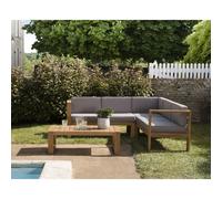 Kim - salon de jardin bois teck canapé d'angle 5p. Et table basse rect