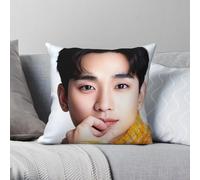 Kim Soo-hyun Acteur sud-coréen Taie d'oreiller carrée en polyester et lin Motif velours Housse de coussin décorative