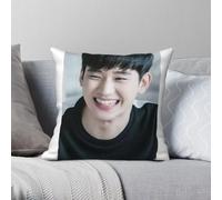 Kim Soo-hyun Taie d'oreiller carrée en polyester et lin avec fermeture éclair Motif acteur coréen