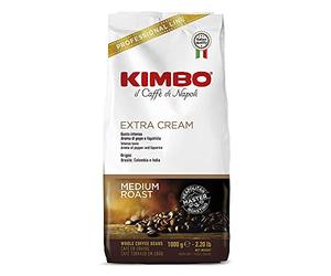 Kimbo Extra Cream - 6 kg - Café en Grains en Sachets de 1 kg | Torréfaction Moyenne - Intensité 11/13 | Arôme Doux et Crème Dense | Idéal pour Machines Automatiques