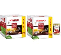 Kimbo macinato fresco, maxi pack, Espresso formula BAR, 150 cialde ESE 44mm, 2x Box Lot de 150 dosettes de café + Italian Gourmet polpa 400g