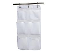 KIMBORA Organiseur de douche en maille à suspendre pour salle de bain, 8 poches, tringle à rideau avec 3 anneaux