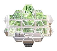 KimDaro Lot de 15 autocollants muraux sans verre miroir en plastique avec miroir hexagonal 3D en acrylique pour décoration murale