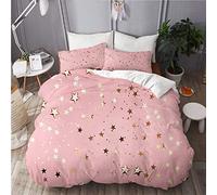 KIMDFACE Parure de lit,Étoiles d'or scintillent sur Fond Rose. Décor Pastel de Vacances festives,Housse de Couette en Microfibre 220x240 cm+2 taies d'oreillers 50x75cm