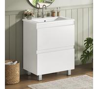 KIMENICH Meuble Salle de Bain avec Lavabo en Céramique, Meubles Rangement avec 2 Tiroirs, Colonne de Rangement, 61x46.5 x87 cm, Meuble sous Lavabo Salle de Bain, Blanc