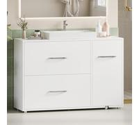 KIMENICH Meuble sous Vasque Salle de Bain, Meuble de Salle de Bain avec 2 Compartiments, 1 Tiroir et 1 Armoire, Meuble Salle de Bain sous Lavabo sur Pieds, Colonne Salle de Bain, 90x30x64 cm, Blanc