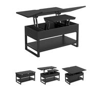 KIMENICH Table Basse Relevable et Extensible, Table de Salon Basse 3 en 1 avec Compartiments Cachés et Étagère Ouverte, Table à Manger 4-8 Personnes avec Plateau Pliable, Table Basse Bois, Noir