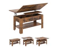 KIMENICH Table Basse Relevable et Pliante, Table de Salon Multifonctionnelle 3 en 1, Table à Manger avec Étagère de Rangement et Compartiment Caché, pour Salon, Bureau, Marron