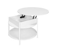 KIMENICH Table Basse Ronde, Table Basse Relevable, Tables de Salon avec Compartiment Caché et Étagère de Rangement, Tables Basse avec Plateau Relevable, pour Salon, Bureau, 70 X 70 X 50 cm, Blanc