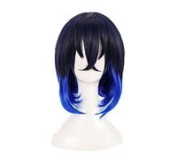 Kimetsu no Yaiba Hashibira Inosuke Cosplay Wigs Short Blue Ombre Heat Resistant Synthetic Hair Wig + Wig Cap