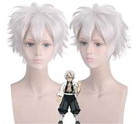 Kimetsu no Yaiba Shinazugawa Sanemi Cosplay perruque lame de démon Slayer court gris argent cheveux Halloween Anime costume perruques