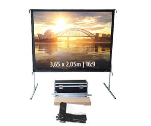 Kimex 046-1017 Écran de projection 3,65 m Écran mobile 3,65 m avec cadre pliable et projection 4K, idéal pour événements et présentations.