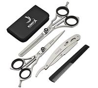 KIMEX LONDON® Ensemble de ciseaux de coiffure pour coiffeur professionnel - Ciseaux de coupe en acier inoxydable - Ensemble complet de ciseaux + rasoir, peignes et housse en cuir