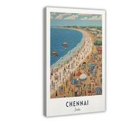 KIMEYT Impression sur toile Chennai - Ville indienne - Décoration de chambre à coucher, bureau, chambre - Cadeau - 60 x 90 cm