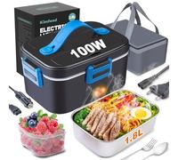 Kimfead Gamelle Chauffante 100W Lunch Box Chauffante Boite Chauffante Repas 1.8l Acier Inoxydable Détachable pour Voiture Camion Bureau 12v/24v/230v avec Sac(1.8L-Bleu)