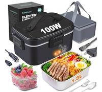 Kimfead Gamelle Chauffante 100W Lunch Box Chauffante Boite Chauffante Repas 1.8l Acier Inoxydable Détachable pour Voiture Camion Bureau 12v/24v/230v avec Sac(1.8L-Noir)