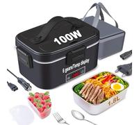 Kimfead Gamelle Chauffante avec Affichage TempéRature Lunch Box Chauffante 100W Boite Chauffante Repas 1.8l Acier Inoxydable DéTachable pour Voiture Camion Bureau 12v/24v/230v avec Sac(Noir)