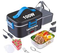 Kimfead Gamelle Chauffante avec Affichage TempéRature Lunch Box Chauffante 100w Boite Chauffante Repas 1.8l Acier Inoxydable DéTachable pour Voiture Camion Bureau 12v/24v/230v avec Sac(Bleu)
