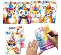 KIMHOME Lot de 12 cartes d'invitation d'anniversaire en forme d'animal, motifs mignons y compris panda, lapin, écureuil, tigre, hibou et cerf, parfaites pour les fêtes d'anniversaire des garçons et