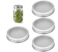 KIMHOME Lot de 4 couvercles de bocaux en acier inoxydable réutilisables avec passoire et design respirant pour germination, culture des graines et shaker à épices