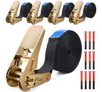 KIMIGO 6M Sangle d'Arrimage,5 Pièces Sangle à Cliquet avec Boucle,Sangles D'arrimage À Cliquet pour Fixation Moto,Voiture,Porte Vélo,Bagage,Déménagement Puissance de Traction