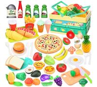 KIMIGO Accessoire Cuisine Enfant,55pcs Cuisine Enfant Ensemble,Dinette Enfants Ustensile Cuisines,Jeu de Role de Chef Kit,Fruits et Légumes Jouet à Couper de Jouet imitant