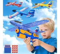 KIMIGO Avion Planeur en Polystyrène avec Pistolet Catapulte - 3 Avions Jouets Volants pour Enfants 3-10 Ans, Jeux de Lancer Extérieur Cadeau Anniversaire Garçon Fille