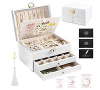 KIMIGO Boîte à Bijoux pour Femme,3 Couches Boite Bijoux,boite à bijoux femme,Écrin 2 Tiroirs,Avec Coussins de Montre,Cadeaux pour les filles et les femmes,Pour Boucles Doreilles Bagues Colliers Montre