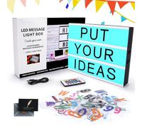 KIMIGO Boîte Lumineuse Message,Boîte lumineuse LED avec 16 Changements de Couleur,294 Lettres et Emojis,Télécommande,Alimenté par USB et Batterie,A4 Light Box pour Mariage,Anniversaire,Fête,KTV,Bar