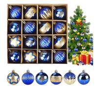 KIMIGO Boules de Noël, Lot de 16 Ornements Bleu et Or,Decoration Noel Sapin,Ensemble de Décoration de Sapin de Noël pour Arbre de Noël Intérieure ou Extérieure,pour Toutes Sortes de Festivals