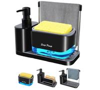 KIMIGO Distributeur de Savon 2 en 1,Distributeur de Détergent et Organisateur d'Évier avec Plateau Antidérapant,Support pour Chiffons et Porte-Éponge,Idéal pour se Laver Les Mains et la Vaisselle