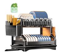 KIMIGO Egoutoire Vaisselle Cuisine,Égouttoir à Vaisselle Comptoir de Cuisine,Égouttoir Vaisselle Cuisine à 2 Niveaux,Égouttoir Vaisselle en Acier Inoxydable avec Porte-Gobelets et Porte-Ustensiles