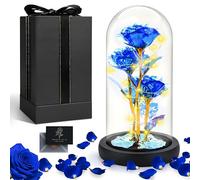 KIMIGO Fleur Eternelle sous Cloche LED,Kit Cadeau Rose,Rose sous de La Belle et La Bête,Roses Eternel en Verre avec Carte de Voeux,Roses Cadeau pour Femme Maman Mère,pour Fête des Mères,Anniversaire