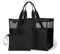 KIMIGO Grand Sac De Plage Femme, Grand Sac Fourre Tout De Plage, Sacs De Plages Femme Pliable, Imperméable Cabas Plages,Noir Sacs De Bain Pliable, Pour Vêtements, Jouets, Serviette, Gym, Piscine, Voya