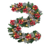 KIMIGO Guirlande de Noël,2.7M Guirlande Sapin Artificiel avec lumières,Guirlande Noel Sapin,Guirlande Noel avec Cônes de pin et Baies Rouges pour Porte Mur Fenêtre Escalier Cheminée