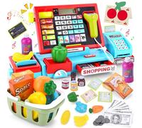 KIMIGO Jouet Caisse Enregistreuse pour Enfants,Caisse Enregistreuse Jouet,Caisse Enregistreuse Enfants,Accessoires avec Scanner Son et Lumière,Jouets Alimentaires,Jeu de Rôle pour Enfant de 3+Ans