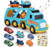 KIMIGO Jouet Garage Voiture pour Enfants,Jeu de véhicules pour Enfants avec Son et lumière,5 en 1 Jouet de Camion pour Enfant,Véhicule de Transport,Éducatifs Cadeau pour 2-6 Ans Enfants Garçons Filles