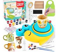 KIMIGO Kit de Poterie pour Enfants,Tour de Poterie Électrique,Mini Tour de potier électrique avec Argile,Couleurs,Autocollants & Tablier,Jouets d'art et d'artisanat pour Enfants âgés de 6+ Ans,Vert