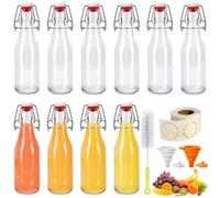 KIMIGO Lot de 10 Bouteille en Verre avec Bouchon 250ml,bouteilles en verre avec Étiquette et Entonnoir,Bouteille Vide Verre pour le Stockage de Bière,Vinaigre,Jus de Fruits,Sirop