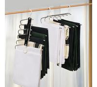 Kimigo Lot de 2 cintres 6 en 1 - Acier inoxydable - Pliable et antidérapant - Pantalons, jeans, écharpes, serviettes, organisateurs - Noir