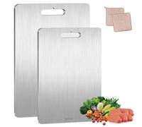 KIMIGO Lot de 2 Planche à Découper 304 Acier INOX Professionnelle pour Cuisine, Double Face, Qualité Alimentaire, Antidérapante & Antibactérienne (34x23cm & 25x15cm) - pour Viande, Légumes, Fruits