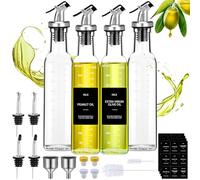 KIMIGO Lot De 4 Bouteille Huile Olive,500ml Distributeur D'huile D'olive,Récipient Vinaigre en Verre avec Bec Verseur,Entonnoir en Acier Inoxydable,Étiquettes,pour Cuisine,Grillades,Cuisson,Salade