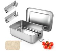 KIMIGO Lunch Box Inox,Boîte à déjeuner en acier inoxydable,1400 ml Boite Gouter Inox,Avec 2 Cloison Amovible Et une brosse à loofah,pour Enfants et Adultes,Pour le bureau,les voyages,le camping