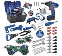 KIMIGO Outils Enfant 77 Pièces Jouet Outil pour Enfants, Boite a Outil avec Perceuse Électrique,Outils de Construction et Accessoires,Anniversaire Noël Cadeau pour Enfants 3 4 5 6 7 8 Ans