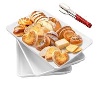 KIMIGO Plateau de Service,3 Pièces Plateaux de Service,Plateau de Services Rectangulaire,Grand Plateaus Plastique, Restauration Rapide pour Snacks, Biscuits,34.5x23.9x3.9cm